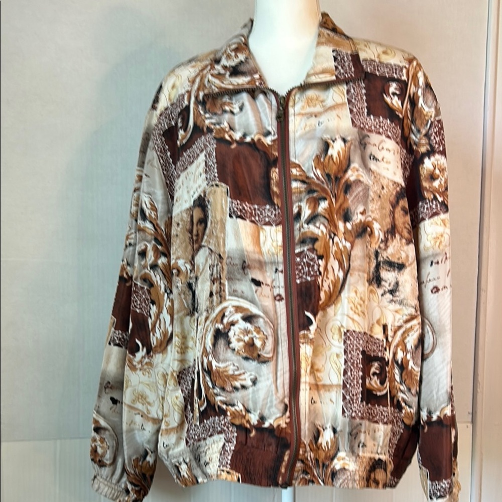 Westbound 100% Silk Womens Victorian Print Windbreaker Full Zip Jacket. Size 1X